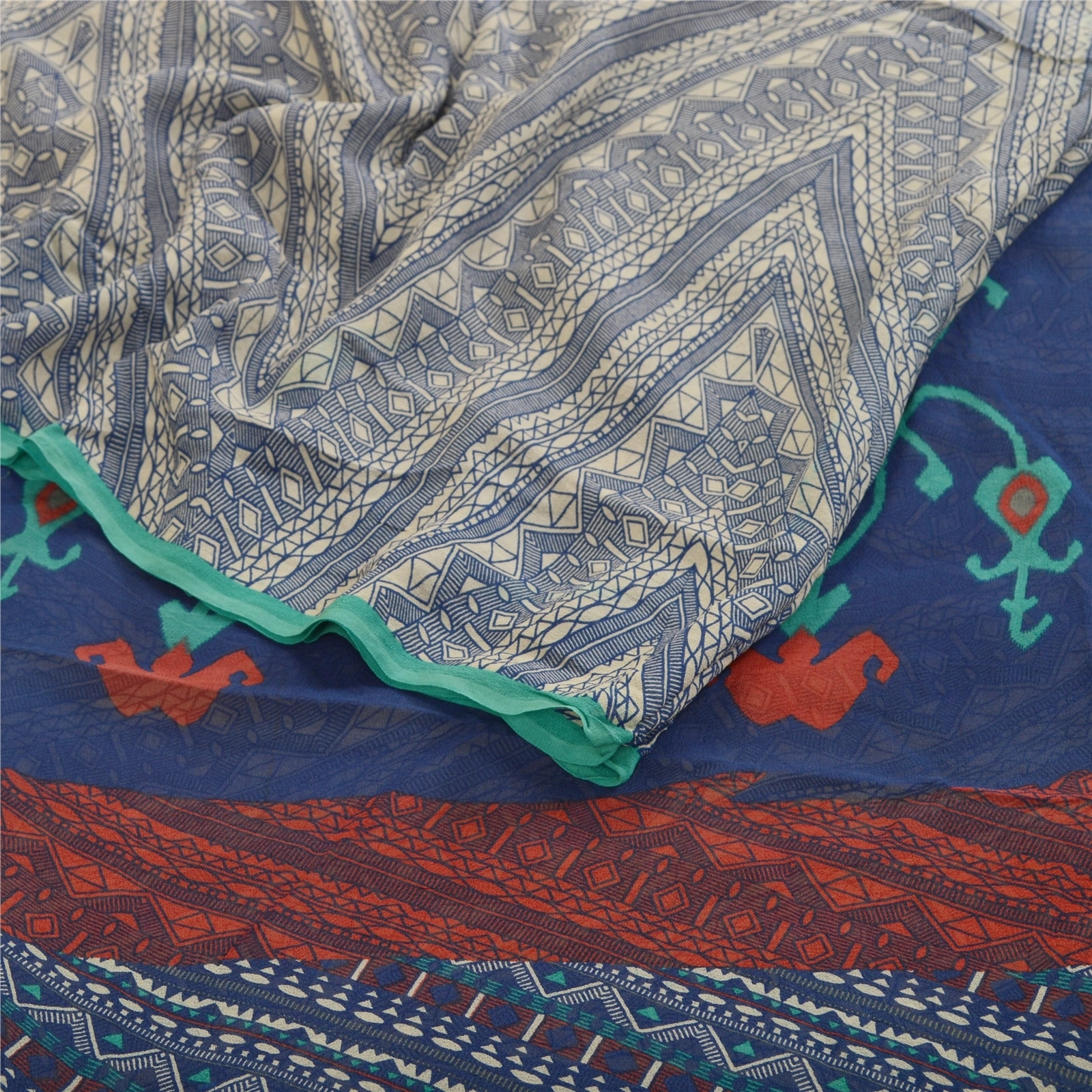 Sanskriti Vintage Blue Sarees Pure Georgette Silk Printed Sari 5Yd Craft Fabric, PRG-11152-Blue-Printed Floral Design-Pure Georgette Silk-10