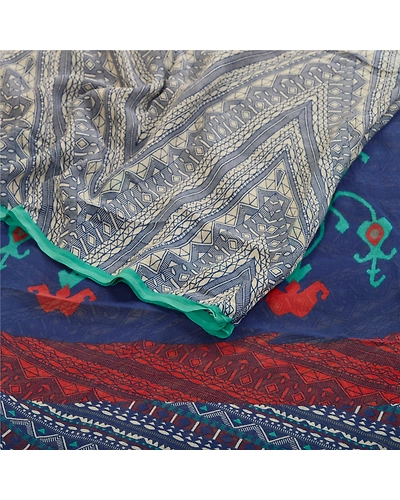 Sanskriti Vintage Blue Sarees Pure Georgette Silk Printed Sari 5Yd Craft Fabric, PRG-11152-Blue-Printed Floral Design-Pure Georgette Silk-10