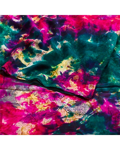 Sanskriti Vintage Multi Tie-Dye Sarees Pure Georgette Silk Sari 5Yd Craft Fabric, PRG-11161-Multi-Printed Floral Design-Pure Georgette Silk-1