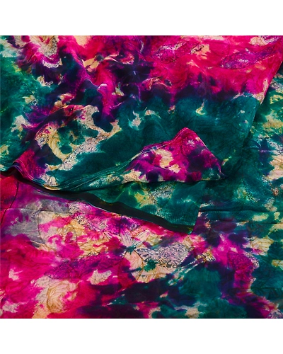 Sanskriti Vintage Multi Tie-Dye Sarees Pure Georgette Silk Sari 5Yd Craft Fabric, PRG-11161-Multi-Printed Floral Design-Pure Georgette Silk-2