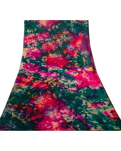 Sanskriti Vintage Multi Tie-Dye Sarees Pure Georgette Silk Sari 5Yd Craft Fabric, PRG-11161-Multi-Printed Floral Design-Pure Georgette Silk-8