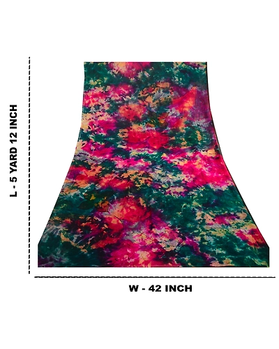 Sanskriti Vintage Multi Tie-Dye Sarees Pure Georgette Silk Sari 5Yd Craft Fabric, PRG-11161-Multi-Printed Floral Design-Pure Georgette Silk-9