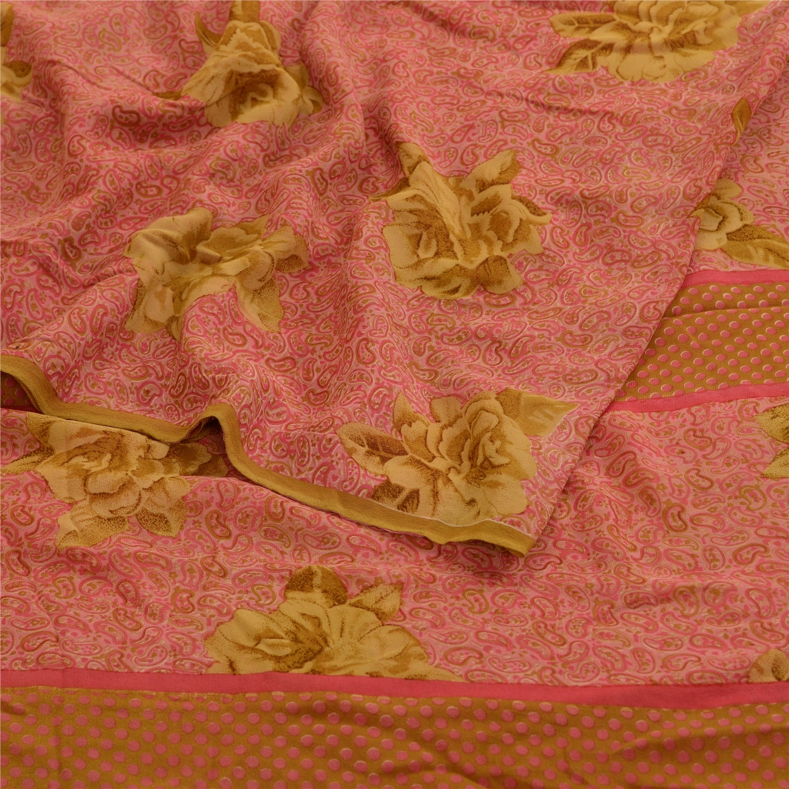 Sanskriti Vintage Pink Sarees Pure Georgette Silk Printed Sari Soft Craft Fabric, PRG-11162-Pink-Printed Floral Design-Pure Georgette Silk-1