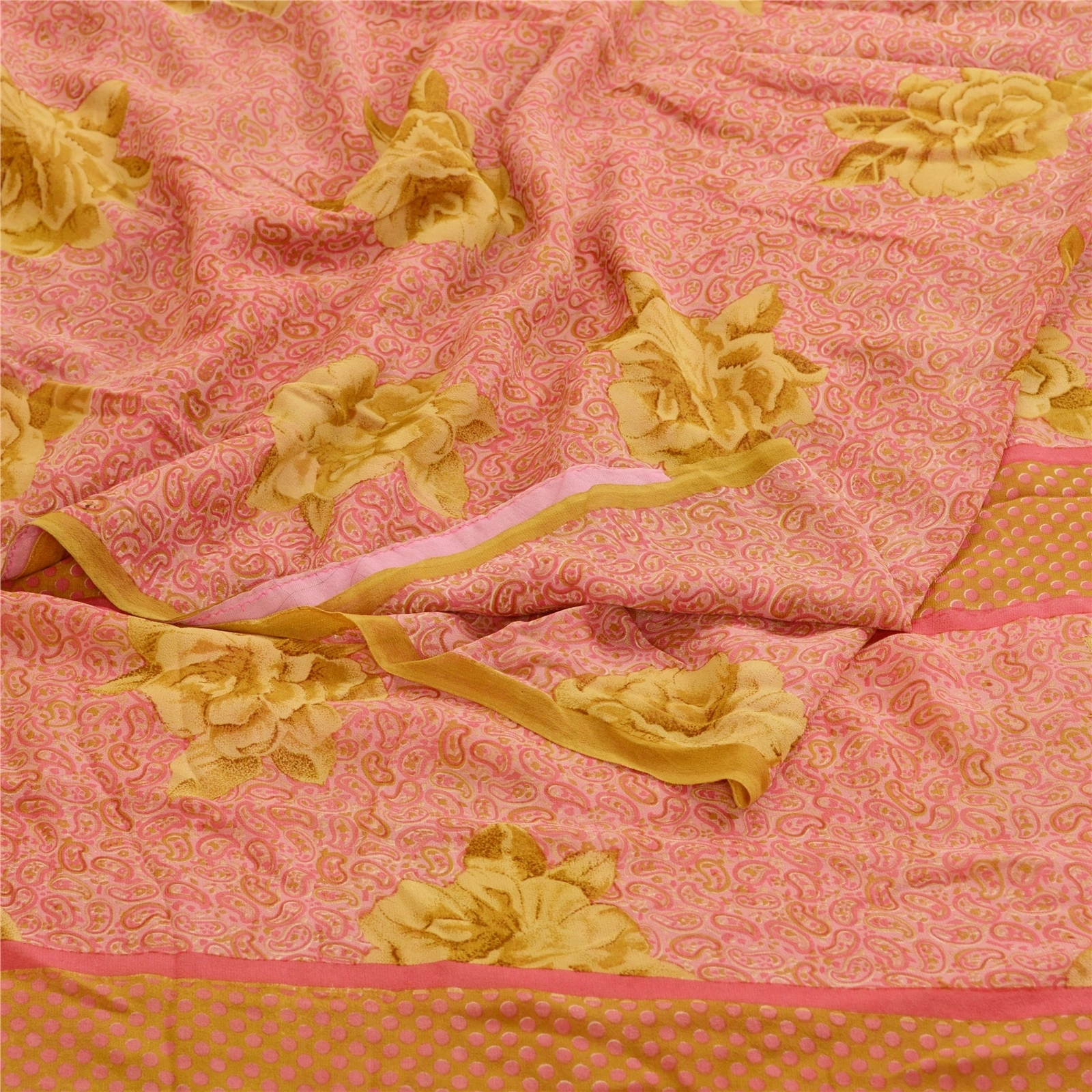 Sanskriti Vintage Pink Sarees Pure Georgette Silk Printed Sari Soft Craft Fabric, PRG-11162-Pink-Printed Floral Design-Pure Georgette Silk-2