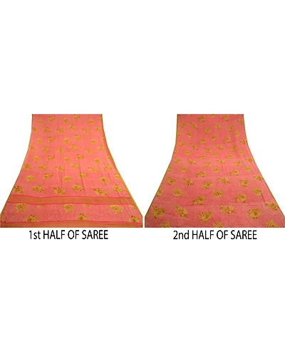Sanskriti Vintage Pink Sarees Pure Georgette Silk Printed Sari Soft Craft Fabric, PRG-11162-Pink-Printed Floral Design-Pure Georgette Silk-4