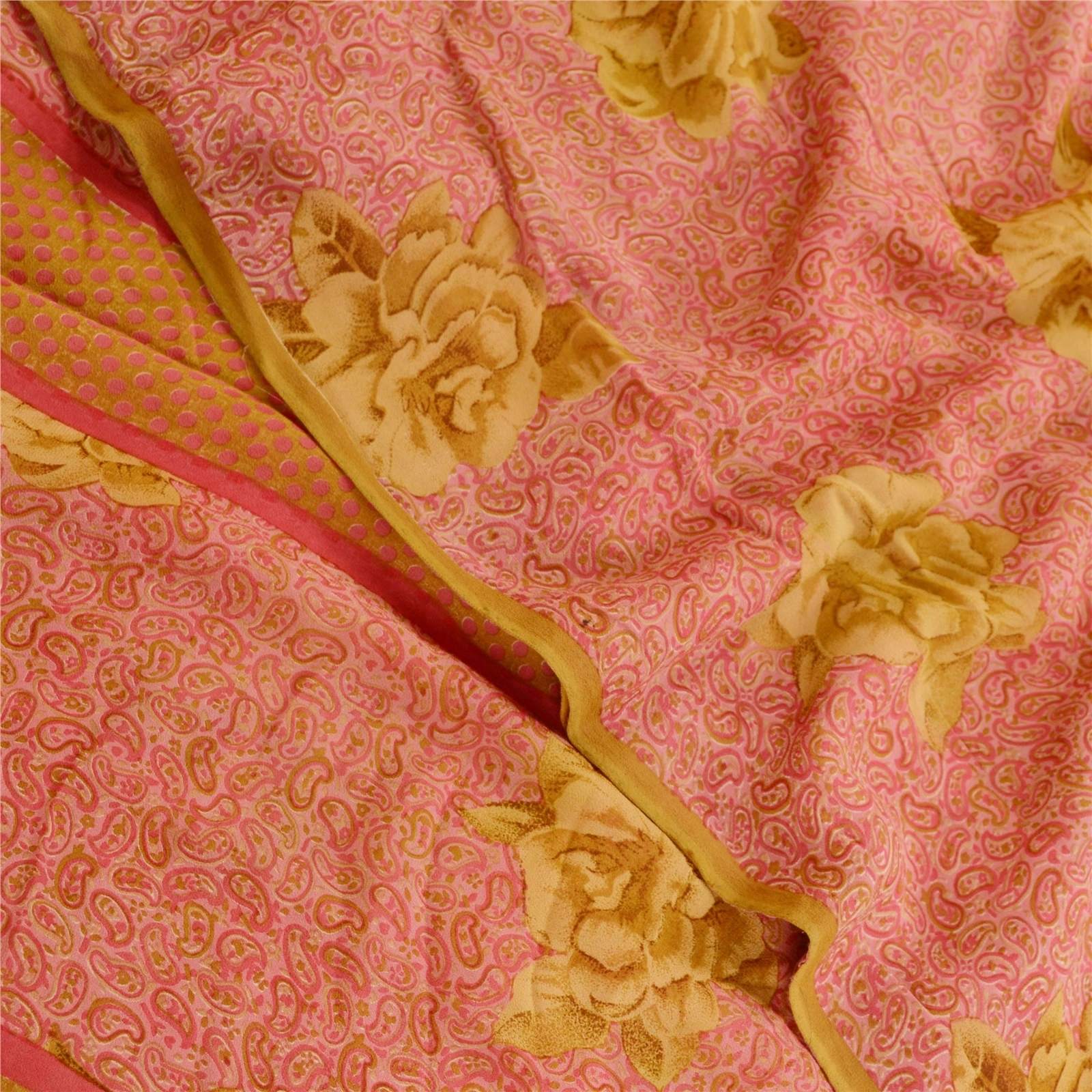 Sanskriti Vintage Pink Sarees Pure Georgette Silk Printed Sari Soft Craft Fabric, PRG-11162-Pink-Printed Floral Design-Pure Georgette Silk-5