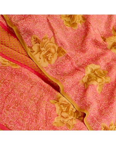 Sanskriti Vintage Pink Sarees Pure Georgette Silk Printed Sari Soft Craft Fabric, PRG-11162-Pink-Printed Floral Design-Pure Georgette Silk-5