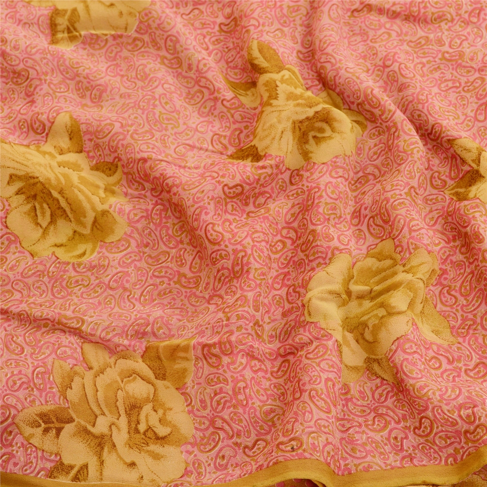 Sanskriti Vintage Pink Sarees Pure Georgette Silk Printed Sari Soft Craft Fabric, PRG-11162-Pink-Printed Floral Design-Pure Georgette Silk-6