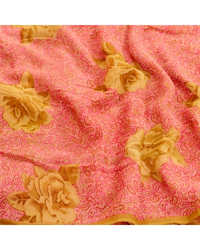 Sanskriti Vintage Pink Sarees Pure Georgette Silk Printed Sari Soft Craft Fabric, PRG-11162-Pink-Printed Floral Design-Pure Georgette Silk-6