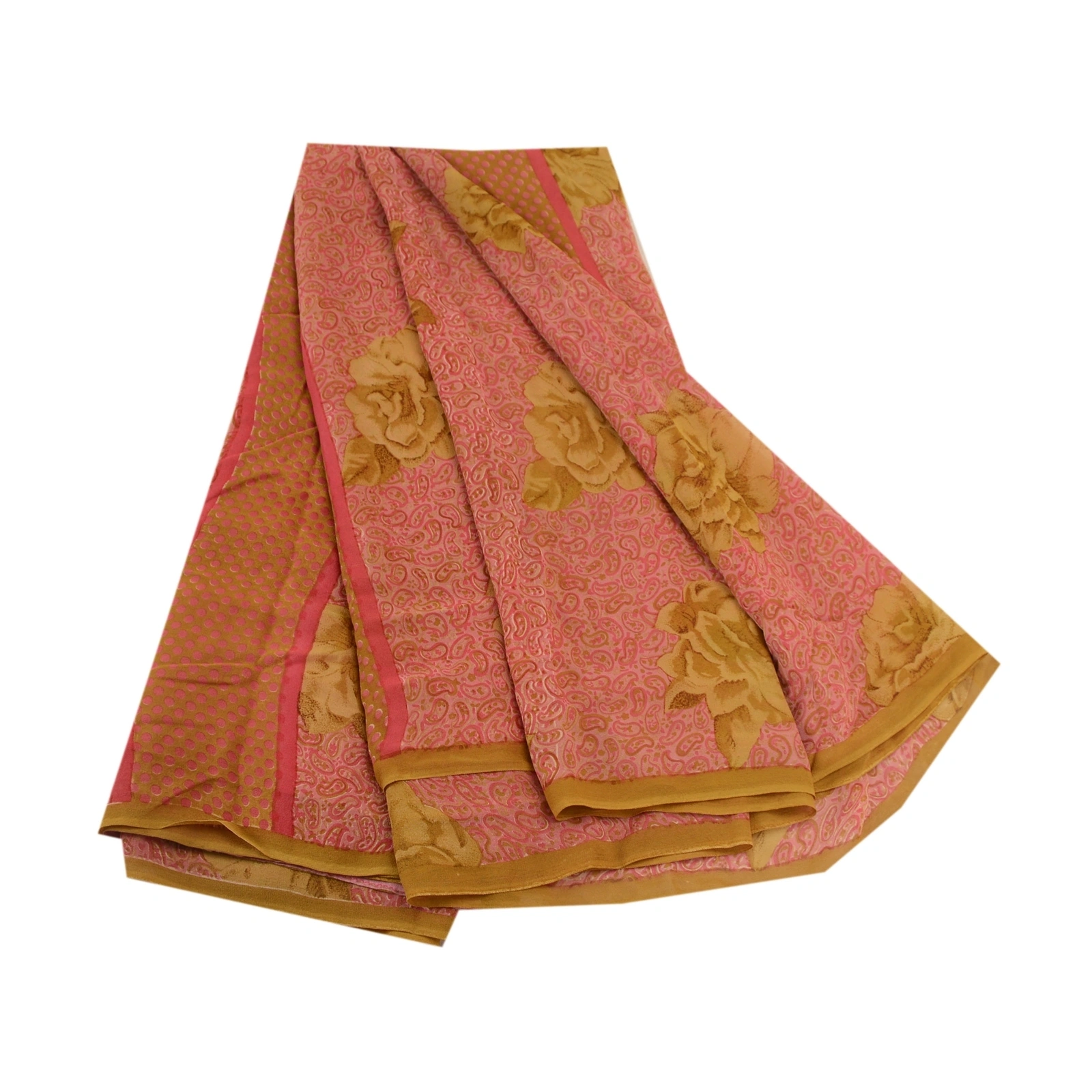 Sanskriti Vintage Pink Sarees Pure Georgette Silk Printed Sari Soft Craft Fabric, PRG-11162-Pink-Printed Floral Design-Pure Georgette Silk-7