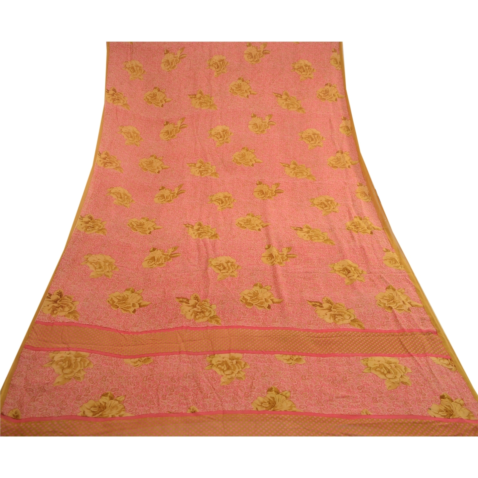 Sanskriti Vintage Pink Sarees Pure Georgette Silk Printed Sari Soft Craft Fabric, PRG-11162-Pink-Printed Floral Design-Pure Georgette Silk-8