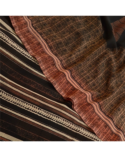 Sanskriti Vintage Indian Brown Sarees Georgette Printed Sari 5Yd Craft Fabric, PRG-11167-Brown-Printed Floral Design-Poly Georgette-5