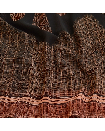 Sanskriti Vintage Indian Brown Sarees Georgette Printed Sari 5Yd Craft Fabric, PRG-11167-Brown-Printed Floral Design-Poly Georgette-6