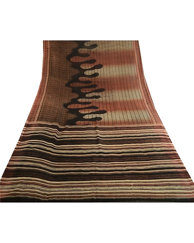 Sanskriti Vintage Indian Brown Sarees Georgette Printed Sari 5Yd Craft Fabric, PRG-11167-Brown-Printed Floral Design-Poly Georgette-8