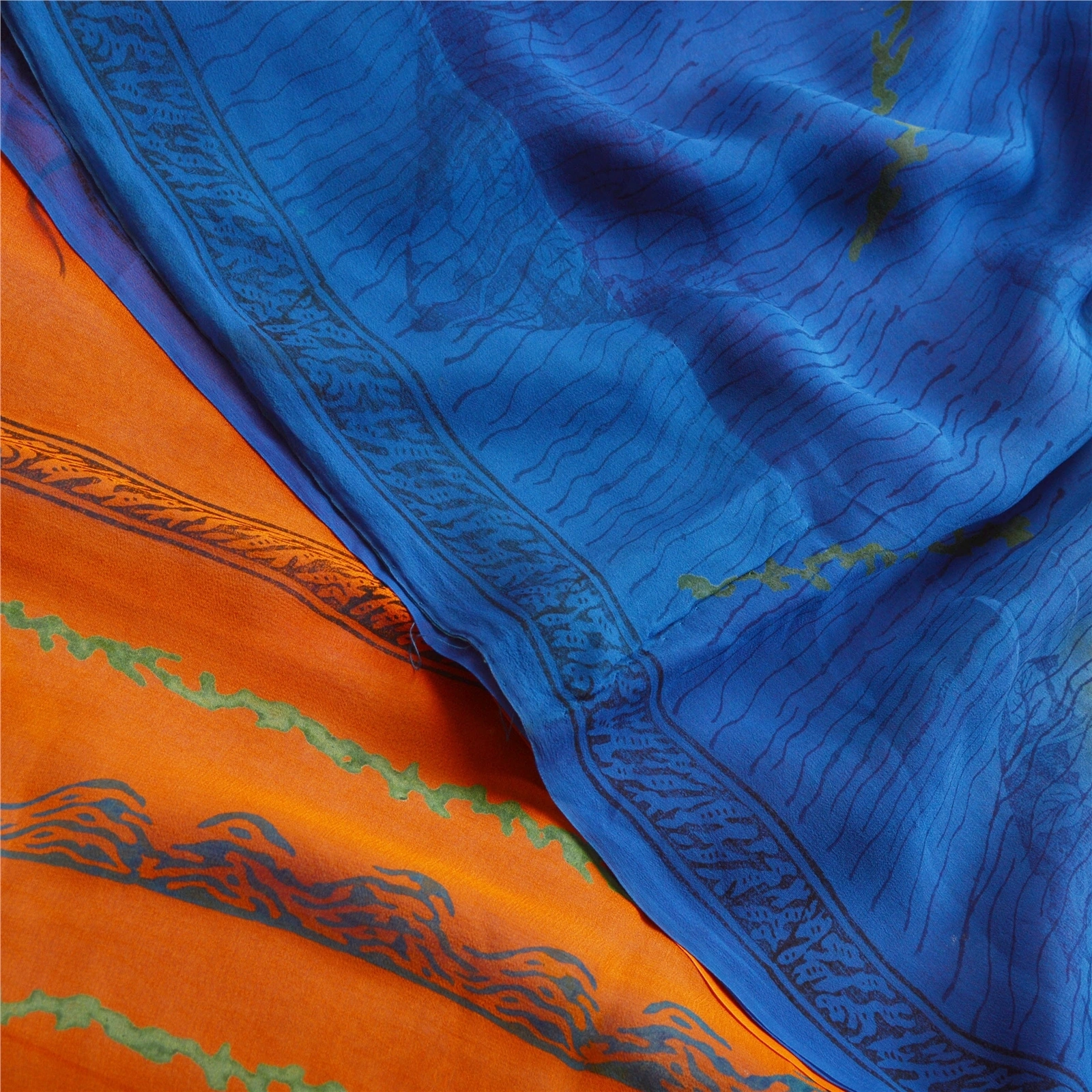 Sanskriti Vintage Blue Sarees Pure Georgette Silk Printed Sari 5Yd Craft Fabric, PRG-11172-Blue-Printed Floral Design-Pure Georgette Silk-5