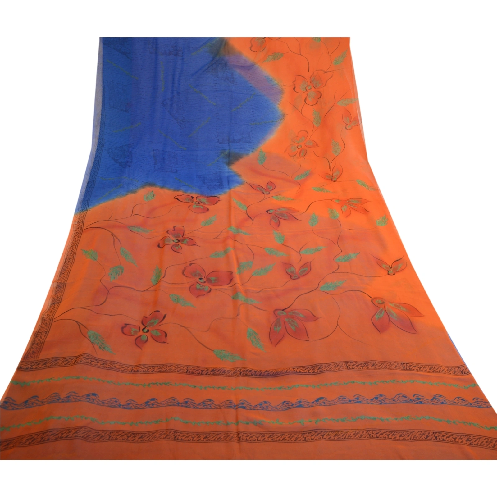 Sanskriti Vintage Blue Sarees Pure Georgette Silk Printed Sari 5Yd Craft Fabric, PRG-11172-Blue-Printed Floral Design-Pure Georgette Silk-8