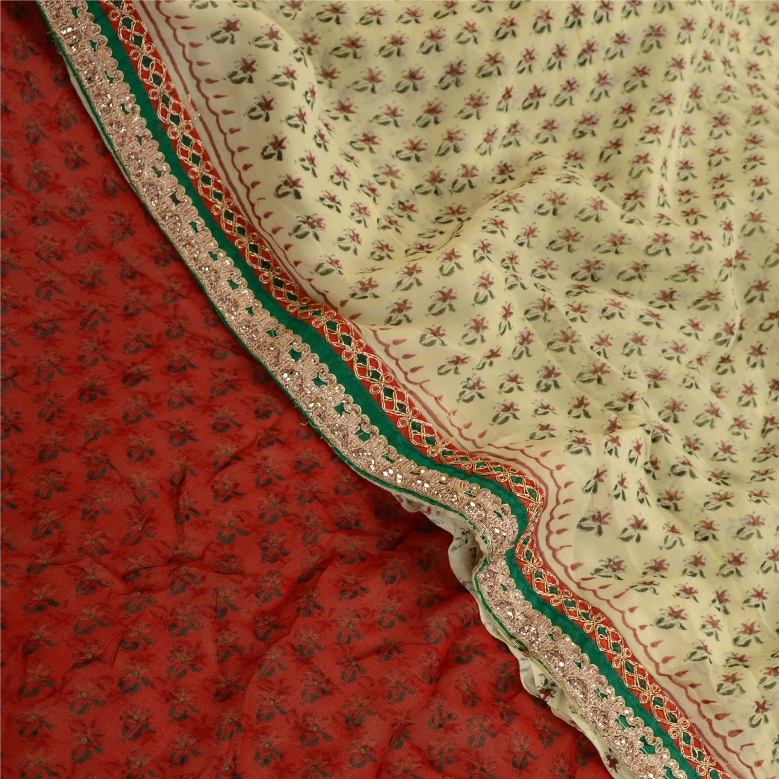 Sanskriti Vintage Green Sarees Pure Georgette Silk Printed Sari 5Yd Craft Fabric, PRG-11175-Green-Printed Floral Design-Pure Georgette Silk-1