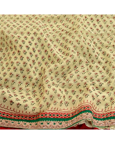 Sanskriti Vintage Green Sarees Pure Georgette Silk Printed Sari 5Yd Craft Fabric, PRG-11175-Green-Printed Floral Design-Pure Georgette Silk-6