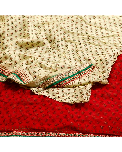 Sanskriti Vintage Green Sarees Pure Georgette Silk Printed Sari 5Yd Craft Fabric, PRG-11175-Green-Printed Floral Design-Pure Georgette Silk-7