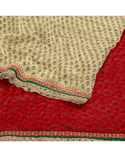 Sanskriti Vintage Green Sarees Pure Georgette Silk Printed Sari 5Yd Craft Fabric, PRG-11175-Green-Printed Floral Design-Pure Georgette Silk-9
