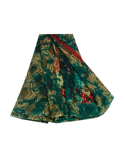Sanskriti Vintage Green Tie-Dye Sarees Pure Chiffon Silk Print Sari Craft Fabric, PRG-11176-Green-Printed Floral Design-Pure Chiffon Silk-2
