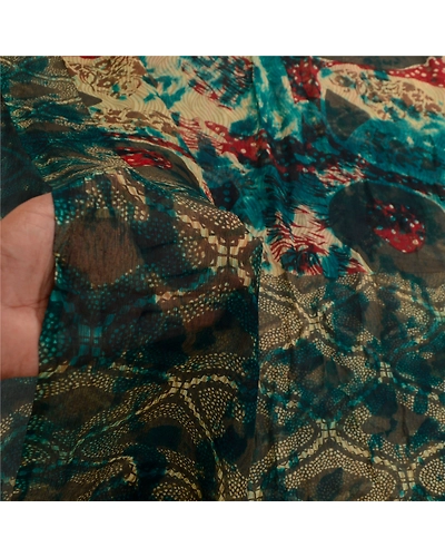 Sanskriti Vintage Green Tie-Dye Sarees Pure Chiffon Silk Print Sari Craft Fabric, PRG-11176-Green-Printed Floral Design-Pure Chiffon Silk-4
