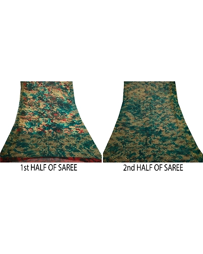 Sanskriti Vintage Green Tie-Dye Sarees Pure Chiffon Silk Print Sari Craft Fabric, PRG-11176-Green-Printed Floral Design-Pure Chiffon Silk-5