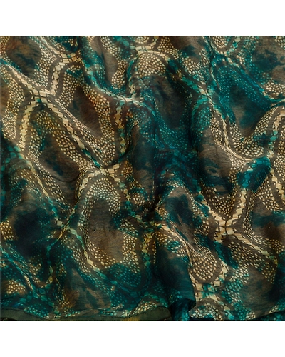 Sanskriti Vintage Green Tie-Dye Sarees Pure Chiffon Silk Print Sari Craft Fabric, PRG-11176-Green-Printed Floral Design-Pure Chiffon Silk-6