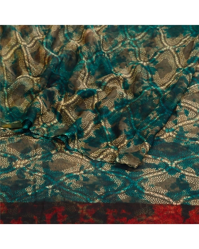 Sanskriti Vintage Green Tie-Dye Sarees Pure Chiffon Silk Print Sari Craft Fabric, PRG-11176-Green-Printed Floral Design-Pure Chiffon Silk-9