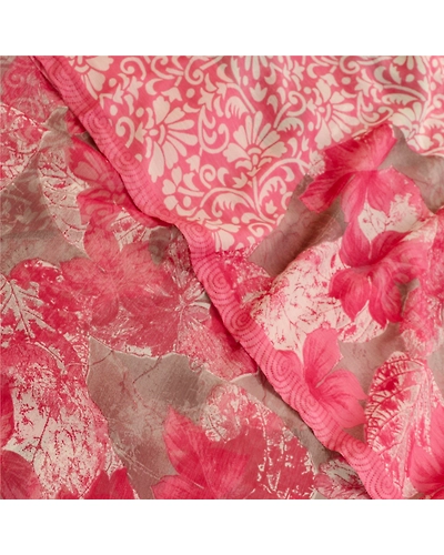 Sanskriti Vintage Pink Indian Sarees Chiffon Printed Sari Floral Craft Fabric, PRG-11184-Pink-Printed Floral Design-Poly Chiffon-1