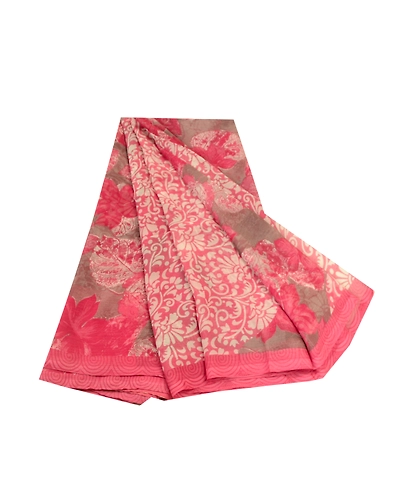 Sanskriti Vintage Pink Indian Sarees Chiffon Printed Sari Floral Craft Fabric, PRG-11184-Pink-Printed Floral Design-Poly Chiffon-2