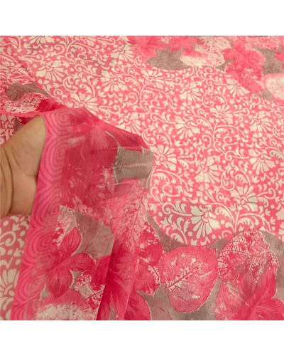 Sanskriti Vintage Pink Indian Sarees Chiffon Printed Sari Floral Craft Fabric, PRG-11184-Pink-Printed Floral Design-Poly Chiffon-4