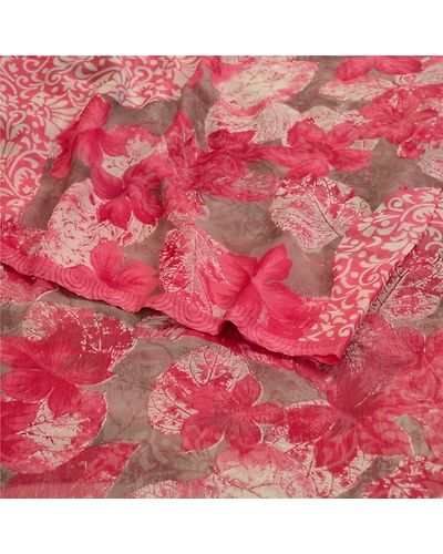 Sanskriti Vintage Pink Indian Sarees Chiffon Printed Sari Floral Craft Fabric, PRG-11184-Pink-Printed Floral Design-Poly Chiffon-9
