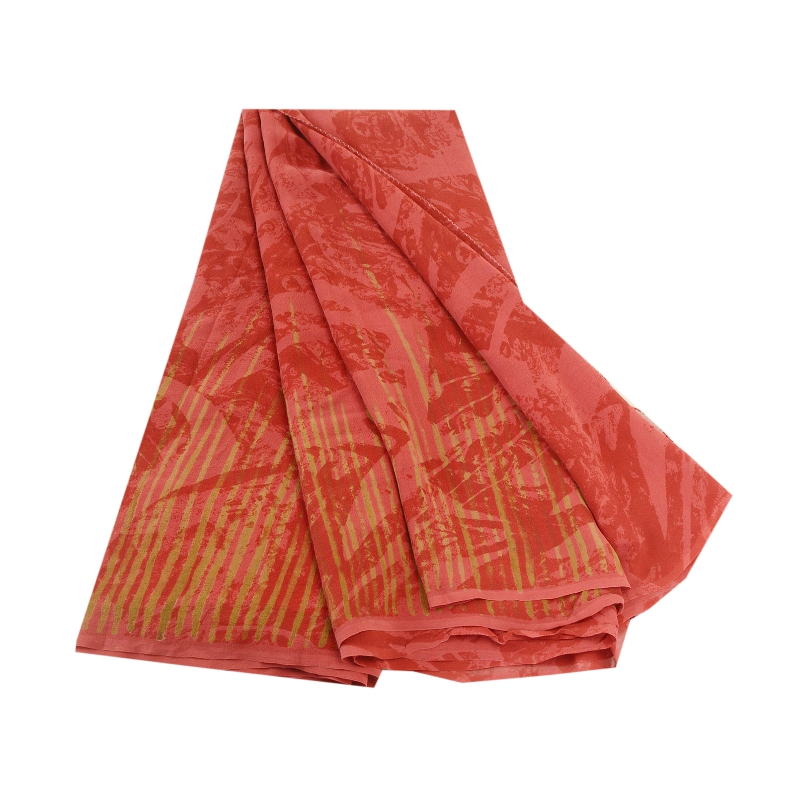 Sanskriti Vintage Red Sarees Pure Georgette Silk Printed Sari 5Yd Craft Fabric, PRG-11192-Red-Printed Design-Pure Georgette Silk-2