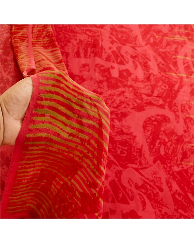 Sanskriti Vintage Red Sarees Pure Georgette Silk Printed Sari 5Yd Craft Fabric, PRG-11192-Red-Printed Design-Pure Georgette Silk-4