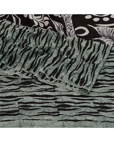 Sanskriti Vintage Green Sarees Pure Georgette Silk Printed Sari 5Yd Craft Fabric, PRG-11195-Green &amp; Black-Printed Floral Design-Pure Georgette Silk-9