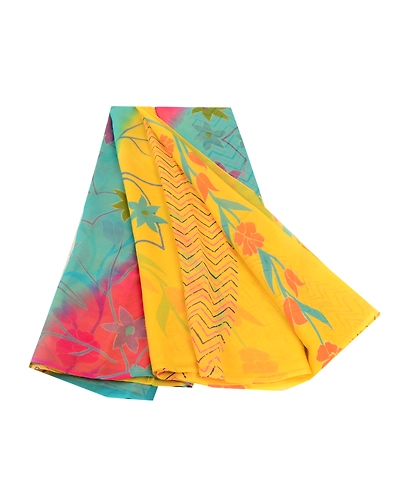 Sanskriti Vintage Yellow Sarees Pure Georgette Silk Printed Sari Craft Fabric, PRG-11208-Yellow-Printed Floral Design-Pure Georgette Silk-2