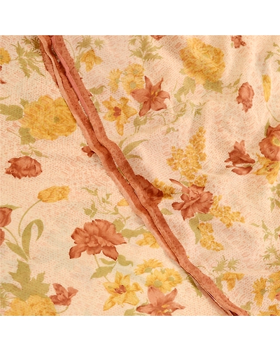 Sanskriti Vintage Cream Sarees Pure Georgette Silk Printed Sari 5Yd Craft Fabric, PRG-11259-Cream-Printed Floral Design-Pure Georgette Silk-1
