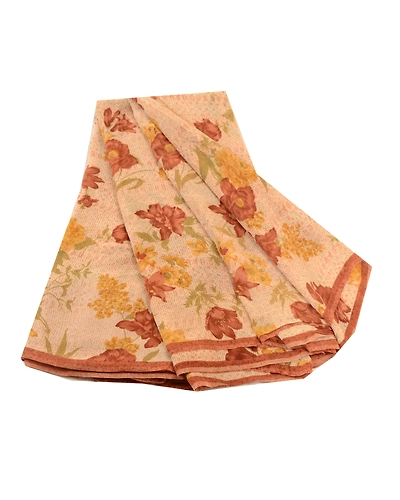 Sanskriti Vintage Cream Sarees Pure Georgette Silk Printed Sari 5Yd Craft Fabric, PRG-11259-Cream-Printed Floral Design-Pure Georgette Silk-2