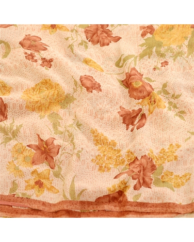 Sanskriti Vintage Cream Sarees Pure Georgette Silk Printed Sari 5Yd Craft Fabric, PRG-11259-Cream-Printed Floral Design-Pure Georgette Silk-6