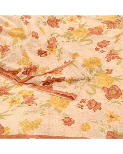 Sanskriti Vintage Cream Sarees Pure Georgette Silk Printed Sari 5Yd Craft Fabric, PRG-11259-Cream-Printed Floral Design-Pure Georgette Silk-9
