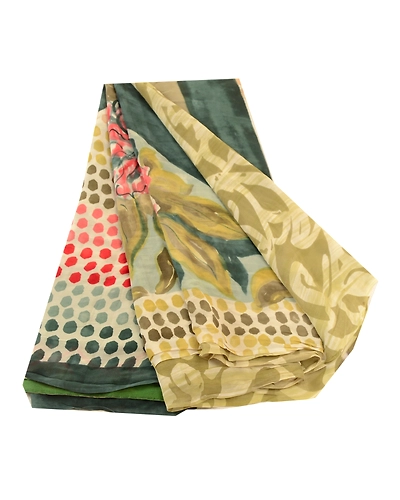 Sanskriti Vintage Green Sarees Pure Georgette Silk Printed Sari 5Yd Craft Fabric, PRG-11263-Green-Printed Floral Design-Pure Georgette Silk-2