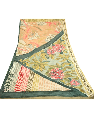 Sanskriti Vintage Green Sarees Pure Georgette Silk Printed Sari 5Yd Craft Fabric, PRG-11263-Green-Printed Floral Design-Pure Georgette Silk-8