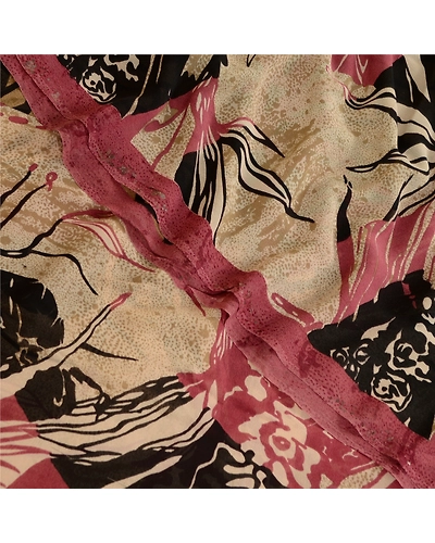 Sanskriti Vintage Sarees Multi Pure Georgette Silk Printed Sari 5Yd Craft Fabric, PRG-12279-Multi-Printed Floral Design-Pure Georgette Silk-1