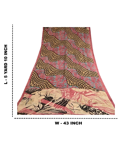 Sanskriti Vintage Sarees Multi Pure Georgette Silk Printed Sari 5Yd Craft Fabric, PRG-12279-Multi-Printed Floral Design-Pure Georgette Silk-3