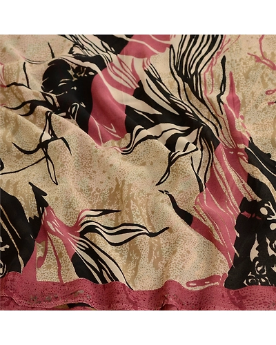 Sanskriti Vintage Sarees Multi Pure Georgette Silk Printed Sari 5Yd Craft Fabric, PRG-12279-Multi-Printed Floral Design-Pure Georgette Silk-6