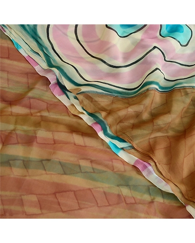 Sanskriti Vintage Sarees Multi Pure Georgette Silk Printed Sari 5Yd Craft Fabric, PRG-12284-Multi-Printed Floral Design-Pure Georgette Silk-1