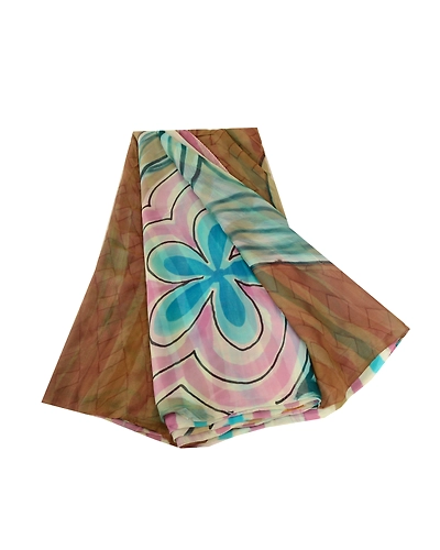 Sanskriti Vintage Sarees Multi Pure Georgette Silk Printed Sari 5Yd Craft Fabric, PRG-12284-Multi-Printed Floral Design-Pure Georgette Silk-2