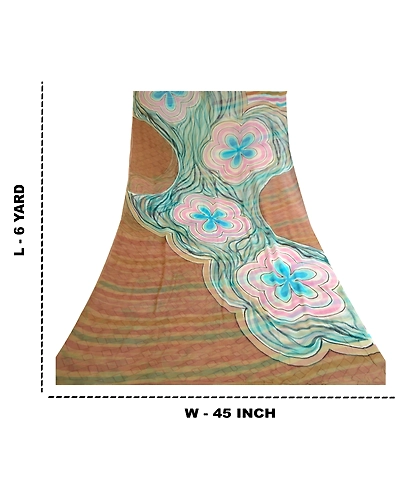 Sanskriti Vintage Sarees Multi Pure Georgette Silk Printed Sari 5Yd Craft Fabric, PRG-12284-Multi-Printed Floral Design-Pure Georgette Silk-3