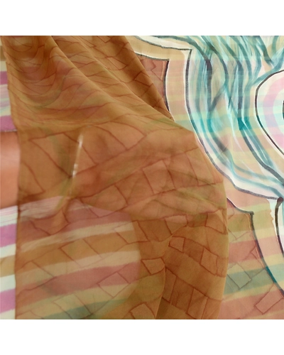 Sanskriti Vintage Sarees Multi Pure Georgette Silk Printed Sari 5Yd Craft Fabric, PRG-12284-Multi-Printed Floral Design-Pure Georgette Silk-4